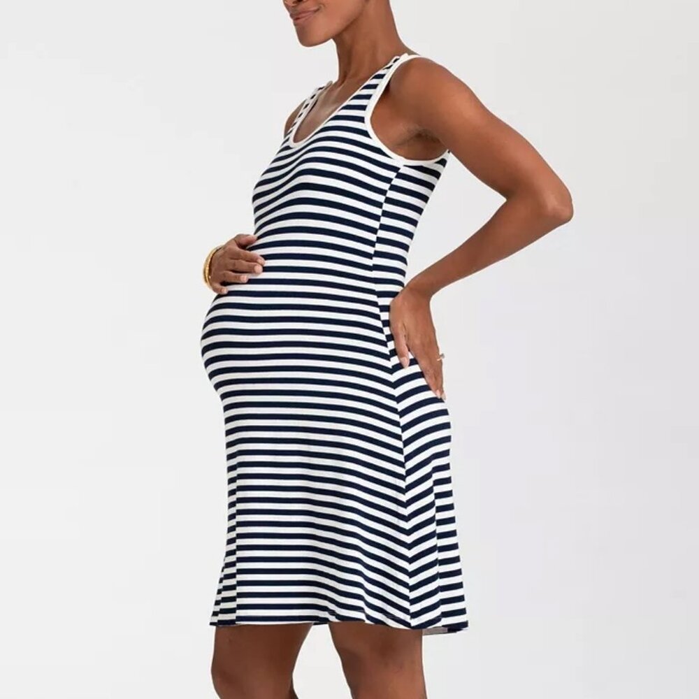 Seraphine Navy and White Striped Maternity Tank Dress